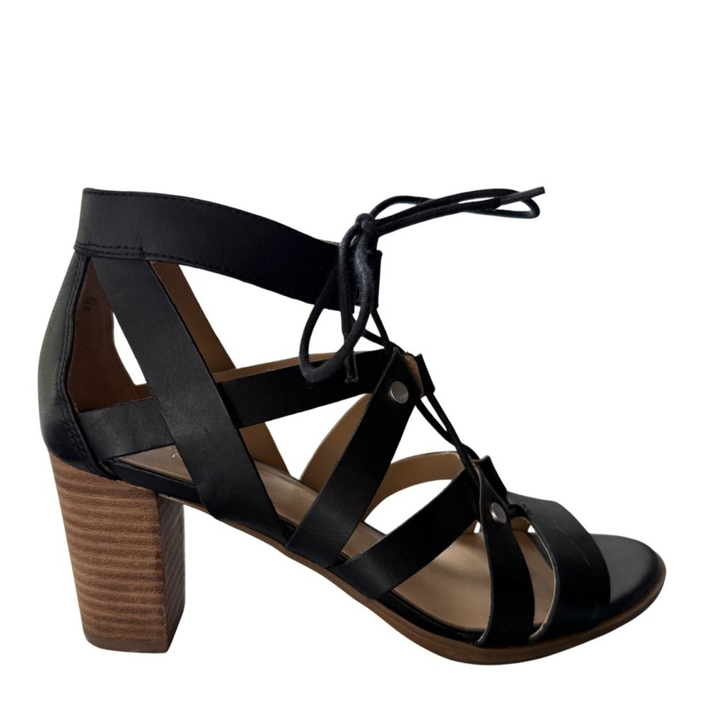 Naturalizer London‎ Black Leather Gladiator Block Heel Sandals N5 Comfort 9M
